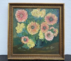 Impressionist Floral Still Life Oil Painting Art Deco 42x42cm