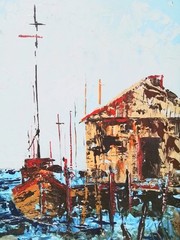 VINTAGE SEASCAPE ACRYLIC PAINTING~SIGNED COLLINS-LOOK !