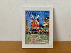 Paris Moulin Rouge France Oil Painting on Board Original Cityscape Painting