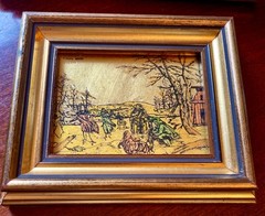 Vintage Miniature Painting Italy Hand Painted Gold Leaf 23k Two Paintings