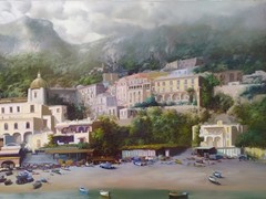 Amleto Colucci View of Positano from the Sea Amalfi Coast Original Oil Painting