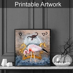 Pink Flamingo Rose Bird Scorpion Aqua Water Animal Contemporary Famous Artist