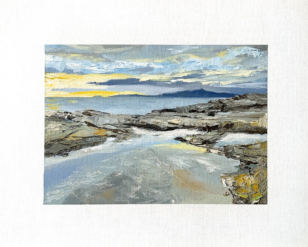 8×10 Maine Original Oil Seascape Painting Acadia Rocks Sunset Ocean Art Signed