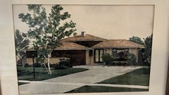 Mid-Century Modern Architecture Rendering of Modern House Framed~Signed