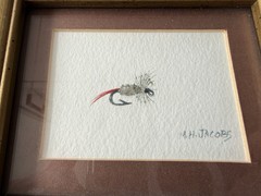 Mini M.H. Jacobs Of Maine Original Signed Fly Fishing Adams Dry Fly Painting Art