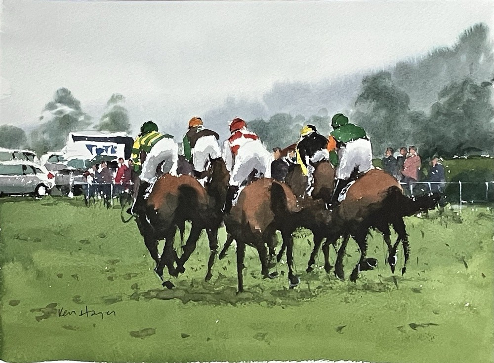 Original Horse Racing Painting Watercolor By Ken Hayes 11”x15” Signed Provenance