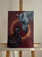Original oil painting Yin-Yang Horses 30*41,5 cm, OOAK, Hand painting