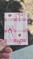 „Coquette Pink Bow Pattern 1“ cute ACEO art card original by Cassandra Lyon