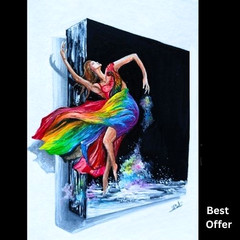 ACEO Original Abstract Dancer Lady Mini Pop Art Acrylic Hand Painting NEW OOAK