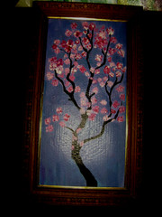 SAKURA BRANCH Painting Acrylic Wood Art Framed 28 in x 16 1/2 in USA