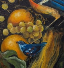 art 115 original oil painting framed Still life with bird 27,5×27,5 cm realizm