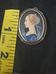 HandPainted Portrait Brooch & Pendant 800 Silver Renassiance Blond Lady Italy