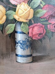 Roald Hansen (1938-2018): RED, PINK AND YELLOW ROSES IN A VASE