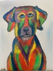 Original oil painting signed 11 x 14 in colorful abstract dog