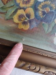 ANTIQUE 19th CENTURY VICTORIAN PANSY BASKET FLOWERS FLORAL OIL PAINTING