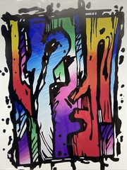 Manic Energy Abstract Art Print Signed Langston 2/100 Acrylic-Frame 16×20