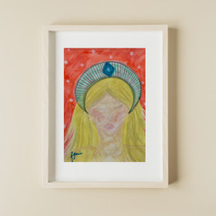 WHIMSICAL EXPRESSIONISM 9X12 WOMAN HANDMADE SIGNED COLORFUL PAPER ART PAINTING