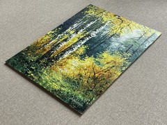 Original Oil Painting Golden Birch Forest, Autumn Woodland Landscape, Sunlit Art