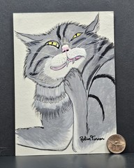 Original OOAK Gouache Painting 5×7 Sealed Silly Scratching Cat Gray Handmade Art