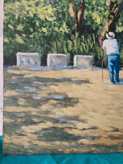 Jorge Romero vintage 80’s painting Campo y Flamboyanes -Puerto Rico Art Latin Am