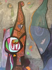 ABSTRACT PAINTING PHILIP NORTH CUBIST CUBISM FIGURES ORIGINAL LARGE 36 INCHES