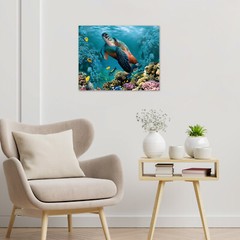 Underwater Coral Sea Turtle Abstract Wall Art for Bathroom Living Room Bedroom