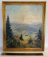 Older Signed Hugo Müller Oil Painting European Landscape on Board Framed