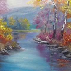 Autumn River Landscape Oil Painting Original Nature Wall Art Canvas Decor 10×10