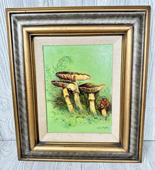 Walters Original Oil Painting Vintage Mushrooms Signed & Framed 20×17 USA