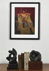 Vintage Realist Female Nude Portrait, Framed (c. 1965, Oil on Canvas Paper)