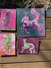 DANVERRS Horse Bucking abstract 25x25cm Wooden Panel Original Painting Gouache