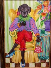 Karen Jamison Artist Original Painting  Signed Whimsical Folk Art Dog Painting