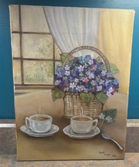 Carol griffin Painting Signed Flowers And Coffee