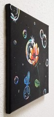 FANTASY FLORAL OUTSIDER ART PAINTING ON CANVAS ~ SIGNED~ 12″ X 12″~ GALLERY WRAP