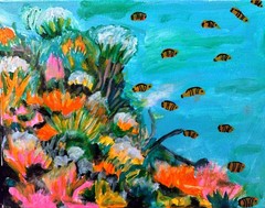 Fish Coral Reef Original Modern Signed Canvas Wall Art Acrylic Art 11×14 BACH