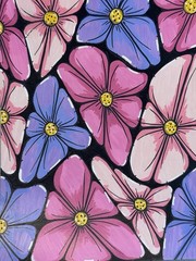 Original Painting, Abstract Whimsical Pink Flower Garden, 5”x7” shaped.by.sykes