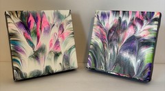 Acrylic Pour Painting 6×6 Canvas Abstract Fluid Art Lot Of 2 Handmade