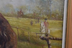 Antique Belgian henry Schouten hunt dogs flemish fields oil canvas paintingol