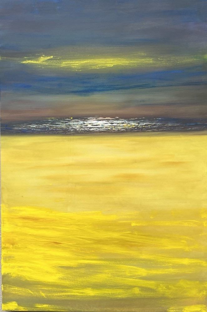 Canola Field, Seaside2 120×80 Abstract Landscape Pasty Original Oil Painting Blue Yellow