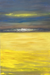 Canola Field, Seaside2 120×80 Abstract Landscape Pasty Original Oil Painting Blue Yellow