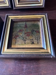 Vtg Set (7) Miniature Italian Gold Leaf Paintings Framed W/Original Box, Rare!