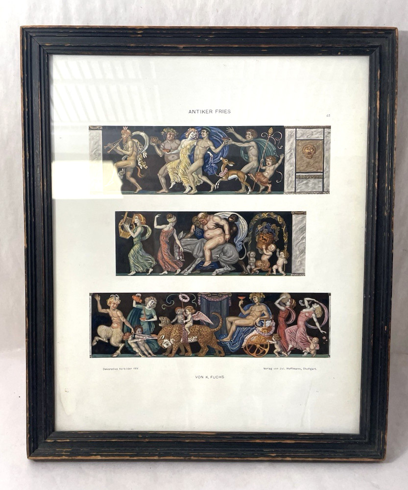 Antique German Jugendstil Print Antiker Fries K Fuchs Framed 11×13 Hoffmann