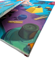 Pair of Dystopian Surrealist Still Life Art Paintings – 16×24 Canvas – UNSIGNED