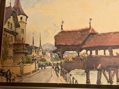 A.Marc ,Nicolas Markovitch Watercolor Painting Lithograph SWISS SCENES PAIR SEE