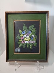 Lola Roos Framed Painting Nosegay Flowers Pink Blue Yellow Green