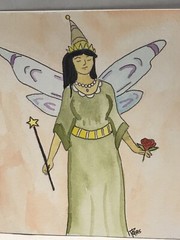 fairy holding rose painting watercolor ooak art fairie whimsical v4431