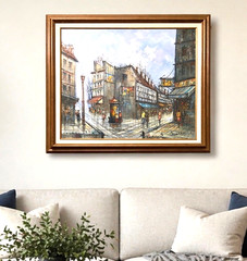 Paris Original Oil Painting Canvas, signed 24”W x 20”H, vintage wood frame 1980s