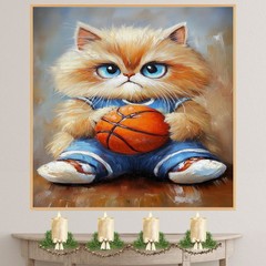 Persian Cat Basketball Wall Art Thick Canvas Sports Decor Living Room Cat Gift