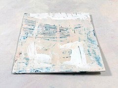 Original Acrylic Abstract 6×6 Grungy Minimalist Painting White Beige Wall Art
