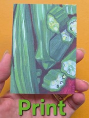 ACEO Edition Art Print Okra Vegetable Food Cooking Green Red LPothanArt 2.5×3.5